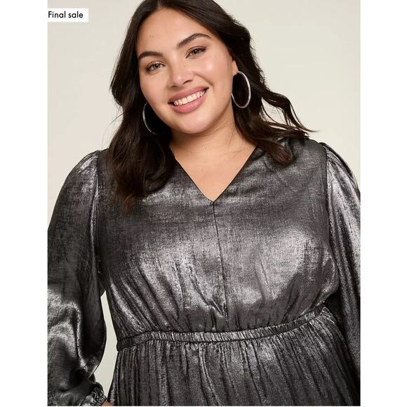 Lane Bryant Shirred Shoulder Maxi Dress Size 26 Satin Formal Evening Gala NWT - Picture 4 of 13